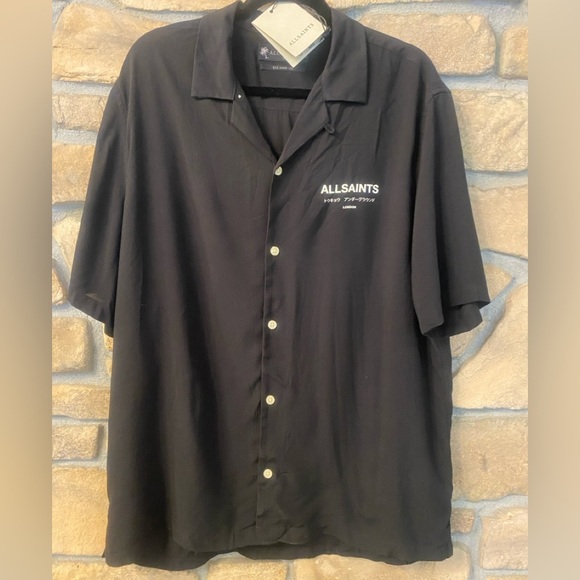 Allsaints Mens Black Underground London Button Down Short Sleeve Shirt NEW XL - Picture 11 of 16